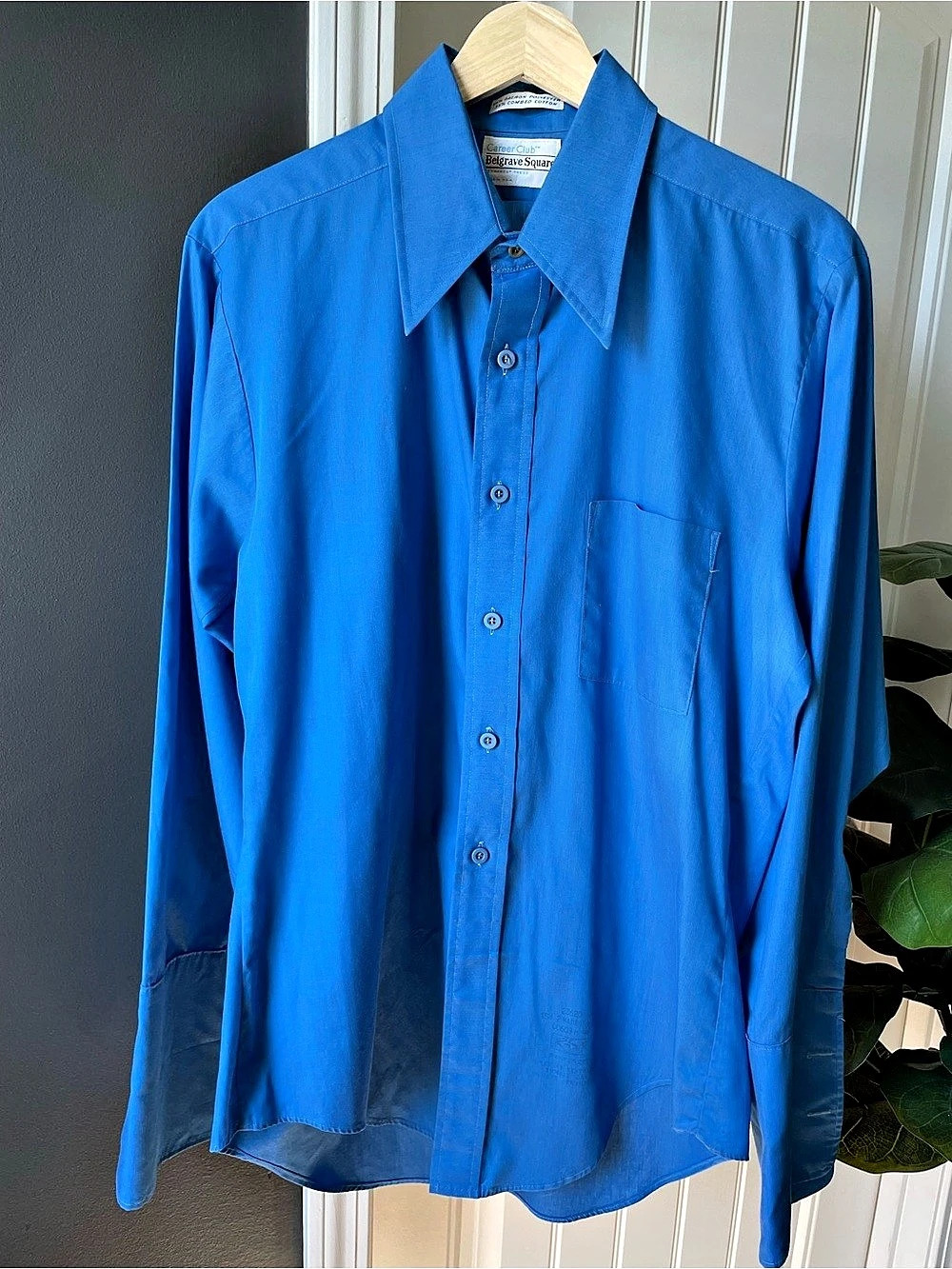 VTG 70s Career Club Belgrave Square Shirt Blue Dagger Collar Disco Men’s Size M